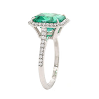 Platinum Emerald and Diamond Halo Ring