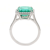 Platinum Emerald and Diamond Halo Ring