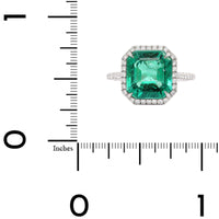 Platinum Emerald and Diamond Halo Ring