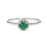 14K White Gold Round Emerald and Diamond Halo Ring