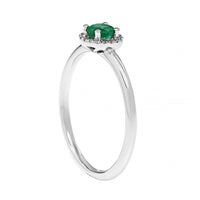 14K White Gold Round Emerald and Diamond Halo Ring