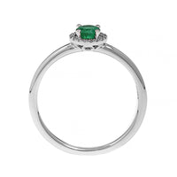 14K White Gold Round Emerald and Diamond Halo Ring
