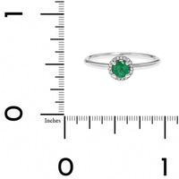 14K White Gold Round Emerald and Diamond Halo Ring