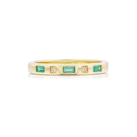 Sorellina 18K Yellow Gold Baguette Shaped Emerald and Diamond Single Row Tarot Ring