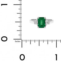 Platinum 3 Stone Emerald and Cadillac Diamond Halo Ring
