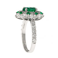 18K White Gold Oval Emerald and Diamond Halo Ring