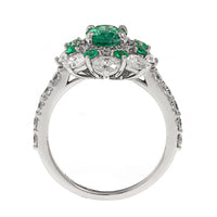 18K White Gold Oval Emerald and Diamond Halo Ring