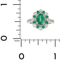 18K White Gold Oval Emerald and Diamond Halo Ring