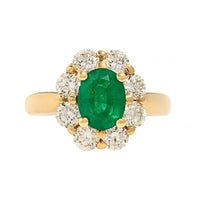 18K Yellow Gold Oval Emerald and Diamond Halo Ring