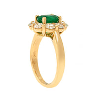 18K Yellow Gold Oval Emerald and Diamond Halo Ring