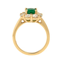 18K Yellow Gold Oval Emerald and Diamond Halo Ring