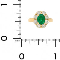 18K Yellow Gold Oval Emerald and Diamond Halo Ring