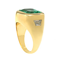 18K Yellow Gold Square Cut Emerald Diamond Ring
