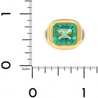 18K Yellow Gold Square Cut Emerald Diamond Ring