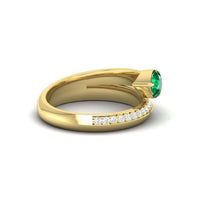 14K Yellow Gold Pear Shaped Emerald and Round Diamond Bypass Ring