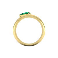 14K Yellow Gold Pear Shaped Emerald and Round Diamond Bypass Ring
