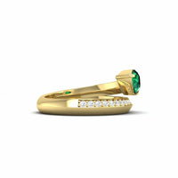 14K Yellow Gold Pear Shaped Emerald and Round Diamond Bypass Ring