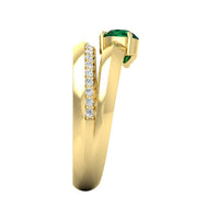 14K Yellow Gold Pear Shaped Emerald and Round Diamond Bypass Ring