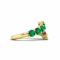 14K Yellow Gold 2 Row Oval Emerald and Diamond Bypass Ring