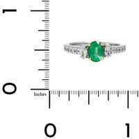 Platinum 3 Stone Oval Emerald and Diamond Ring