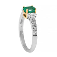 Platinum 3 Stone Oval Emerald and Diamond Ring