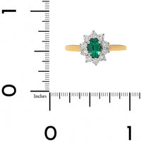 18K Two-Tone Gold Oval Emerald and Diamond Halo Ring