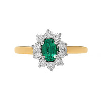 18K Two-Tone Gold Oval Emerald and Diamond Halo Ring