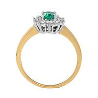 18K Two-Tone Gold Oval Emerald and Diamond Halo Ring