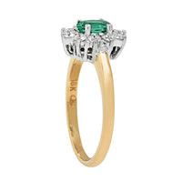 18K Two-Tone Gold Oval Emerald and Diamond Halo Ring