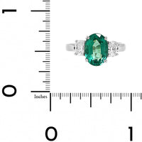 Platinum 3 Stone Oval Emerald and Diamond Ring