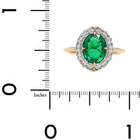 Bayco Platinum and 18K Yellow Gold Oval Emerald and Diamond Halo Ring