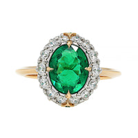 Bayco Platinum and 18K Yellow Gold Oval Emerald and Diamond Halo Ring