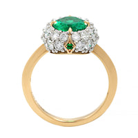 Bayco Platinum and 18K Yellow Gold Oval Emerald and Diamond Halo Ring