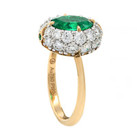 Bayco Platinum and 18K Yellow Gold Oval Emerald and Diamond Halo Ring