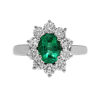 Platinum Oval Emerald and Diamond Halo Ring