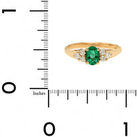 18K Yellow Gold Oval Emerald and Diamond Cluster Ring