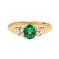 18K Yellow Gold Oval Emerald and Diamond Cluster Ring