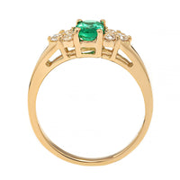 18K Yellow Gold Oval Emerald and Diamond Cluster Ring