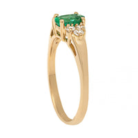 18K Yellow Gold Oval Emerald and Diamond Cluster Ring