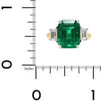 Platinum and 18K Yellow Gold 3 Stone Emerald and Diamond Ring