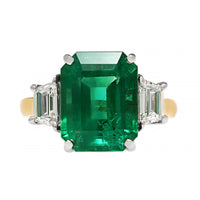 Platinum and 18K Yellow Gold 3 Stone Emerald and Diamond Ring