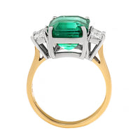Platinum and 18K Yellow Gold 3 Stone Emerald and Diamond Ring