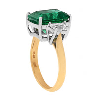 Platinum and 18K Yellow Gold 3 Stone Emerald and Diamond Ring
