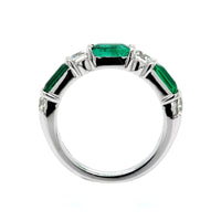 Platinum Shared Prong Emerald and Diamond Band