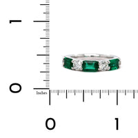 Platinum Shared Prong Emerald and Diamond Band