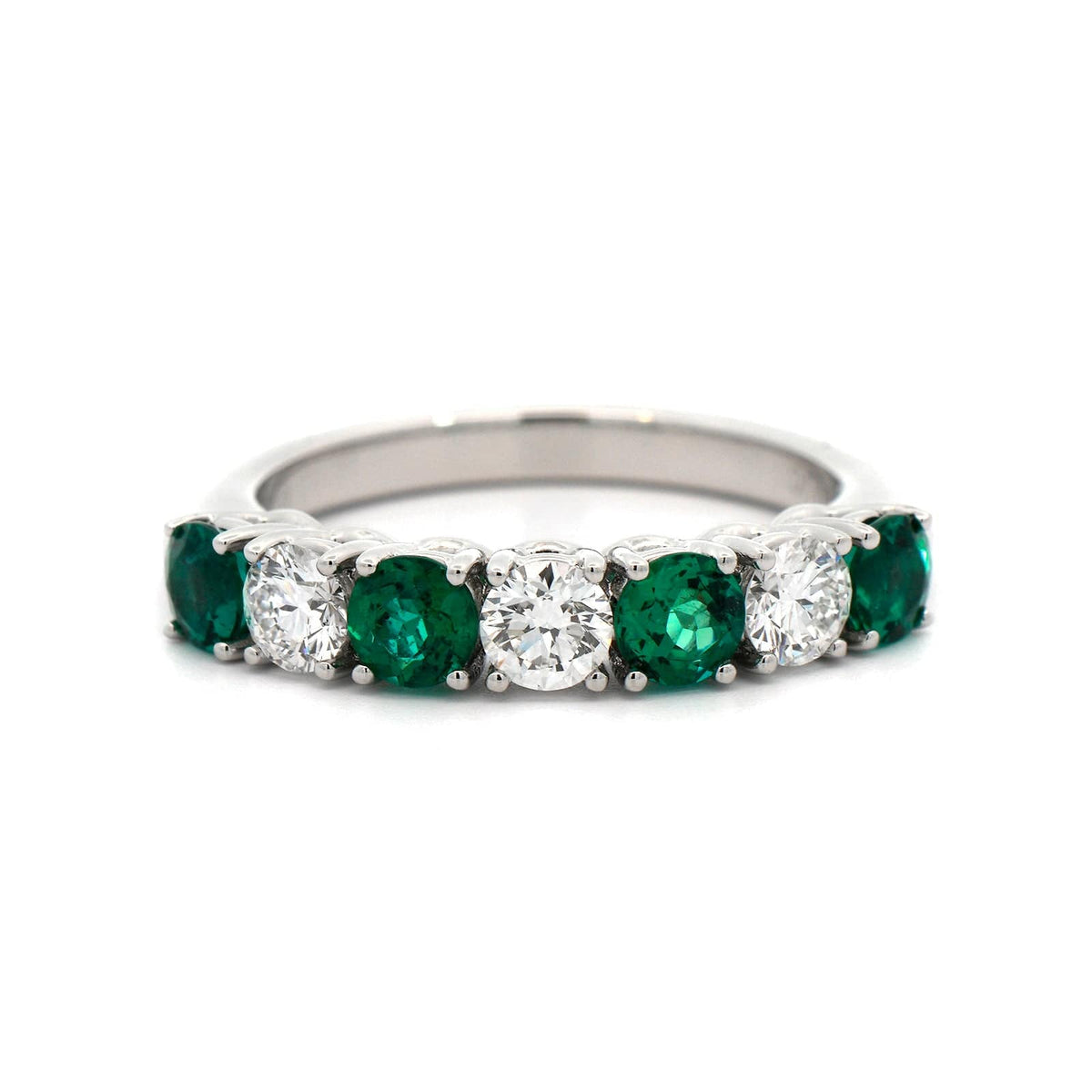 Platinum Alternating Emerald and Diamond Band