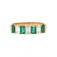 18K Yellow Gold Emerald and Diamond Band