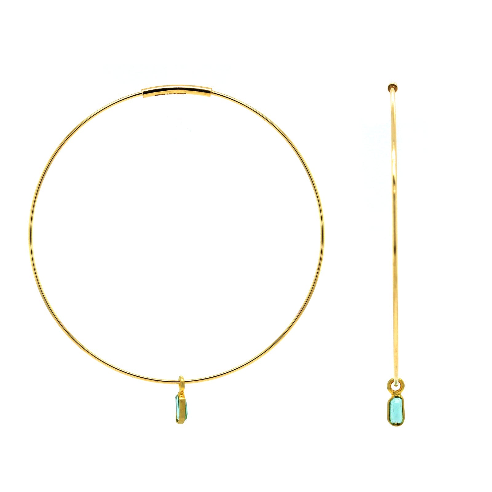 14K Yellow Gold Hoop with Emerald Drop Earrings