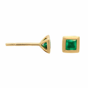 18K Yellow Gold Square Emerald Stud Earrings