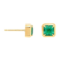 18K Yellow Gold Bezel Set Square Emerald Studs